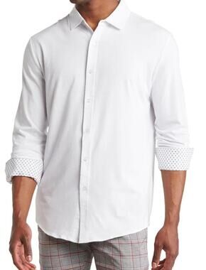 New  ~ TR PREMIUM ~ Solid Tailored Fit Stretch Knit Dress Shirt Size M Ret $69